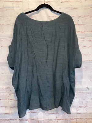 Umgee Slate Blue Relaxed Scoop Neck Tunic Dolman short sleeves textured M lined thumbnail 4
