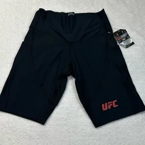 UFC Women's Black Bike Shorts with Red Logo and Side Pockets thumbnail 6