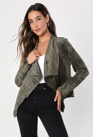 Lulus Wild at Heart Olive Green Vegan Suede Moto Jacket S NWT thumbnail 1