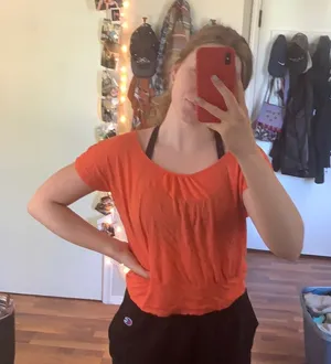 Charlotte Russe Coral colored shirt with open back thumbnail 1