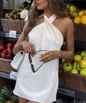 White satin halter dress Size XS thumbnail 1