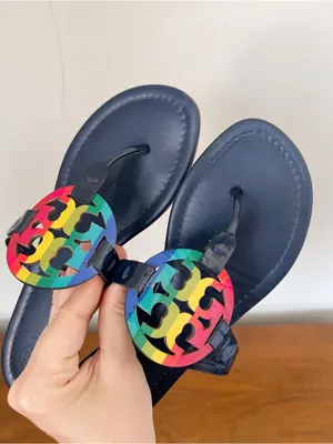 Tory Burch • Miller Sandal Rainbow / Royal Navy leather slide thong flip flop thumbnail 5
