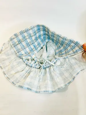 Vintage Large Prairie Sun Bonnet, Blue and White Plaid Flannel, One Size thumbnail 9