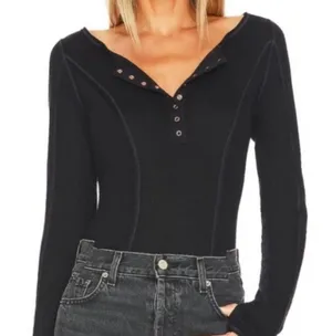 NWT Free People Intimately Sloane Long Sleeve Henley Black bodysuit size xs thumbnail 1