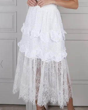 Senlis Lila White Eyelet & Lace Midi Skirt NWOT thumbnail 1