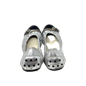 Tod's Silver Scrunch Ballet Flats with‎ Black Patent Leather Buckle Toe Size 9.5 thumbnail 6