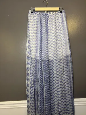 Hollister Skirt Womens Large Blue White Geometric Pleated Maxi Lined Boho thumbnail 2