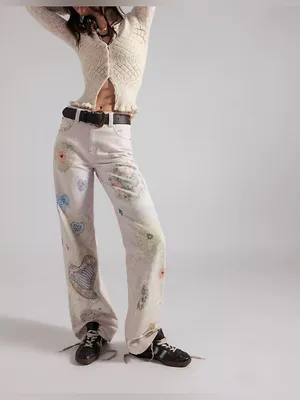 NWOT Free People We The Free Tinsley Printed Jeans Illusions Heirloom Ivory - 26 thumbnail 3