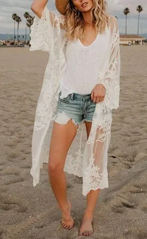 Women’s Bathing Suit Kimono Lace Cover Up Size M thumbnail 1