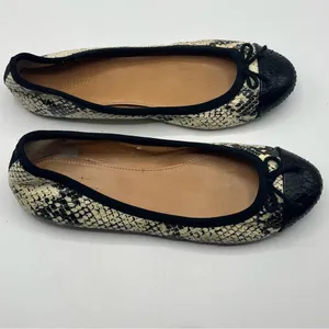 J Crew Factory Sz 7 Ballet Flats Slip On Shoes Snakeskin Print Black Cream thumbnail 2