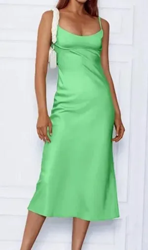 NWT Green Satin Maxi Dress thumbnail 2