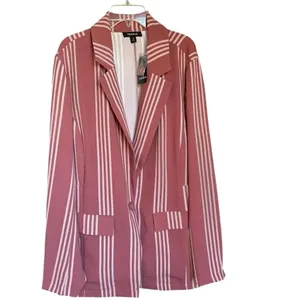 NWT Torrid Lightweight Boyfriend Blazer Pink/ White/ Stripe Size 2X thumbnail 13