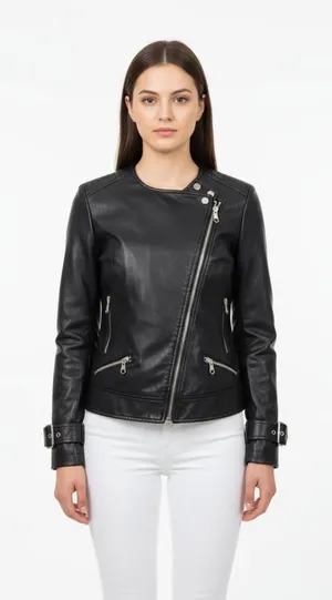 Nanette Lepore Black Faux Leather Zip Up Cropped Moto Motorcycle Jacket S thumbnail 1