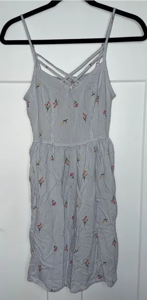 SO Pinstripe Floral Cross Front Dress thumbnail 1