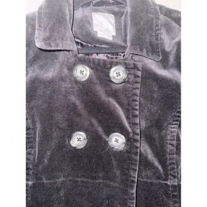 Old Navy Black Velvet Pea Coat Jacket Womens Lined L Dark Academia Preppy Fall thumbnail 4