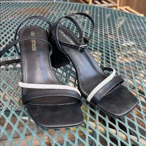 Source Unknown Black Strappy Platform 3 Inch Heels with Rhinestone Detail Bridesmaids Formal 8 thumbnail 10