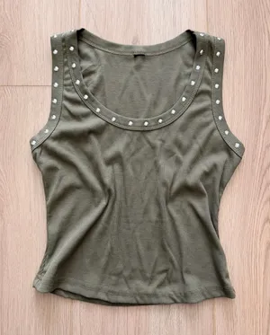 Boohoo Women’s Olive Tank Top with Stud Trim thumbnail 1