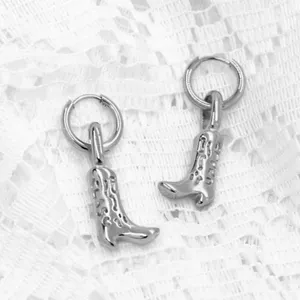 Stainless Steel Silver Cowboy Boot Earrings thumbnail 3