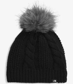 The North Face Oh Mega Fur Pom Lined Beanie Womens OS Black CableKnit Hat thumbnail 1