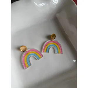 Pastel Rainbow Acrylic Dangle Earrings Pink Yellow Blue Statement Earrings thumbnail 4