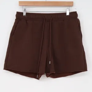 Forever 21 Sweat Shorts Womens L Brown Raw Hem Drawstring Fleece Good thumbnail 1