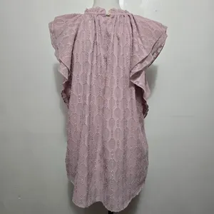 LOFT Ruffle Sleeve Top Blouse Lightweight Metallic Ice Rose Size L Feminine thumbnail 5