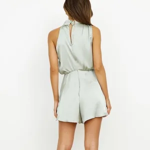 NWT Hello Molly On A Drive Sage High Neck Back Cut Out Satin Romper Playsuit L thumbnail 4
