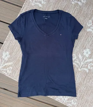 Tommy Hilfiger Navy V-Neck Short Sleeve Tee with Logo thumbnail 1