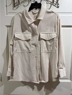 Ashley Utility Collection Beige Corduroy Button-Up Shirt Jacket, Size M thumbnail 1