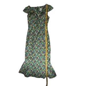 NWT Maeve Anthropologie Cecily Midi Dress‎ XS Green Pomegranate Floral Fruit thumbnail 9