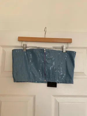 Liquor N Poker ASOS Denim Cropped Bandeau Corset Top with Sequins thumbnail 3