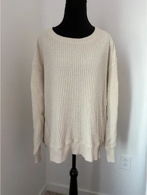 American Eagle Cream Waffle Knit Sweater thumbnail 3