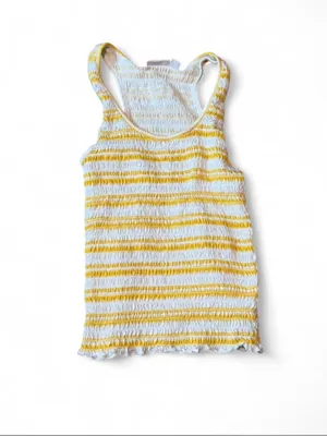 SO Yellow White Smocked Tank Top Size Small 100% Cotton Summer Beach thumbnail 6
