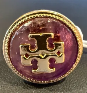 Tory Burch | Gold Plated Logo & Natural Purple Stone Ring | Size 8 thumbnail 1