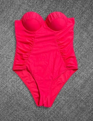 Neon Pink One Piece Ruched Underwire Swimsuit Size M thumbnail 1