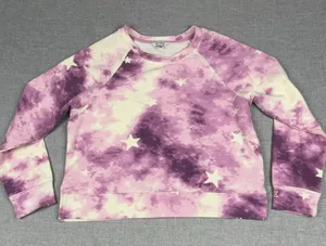 Wildfox Sweatshirt Womens Medium Pink Star Tie Dye Crewneck Fleece Pullover thumbnail 1