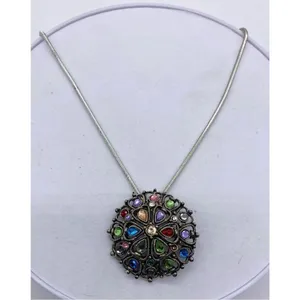 Silver Jeans Lightly domed colorful rhinestone pendant necklace brushed antique silver thumbnail 4