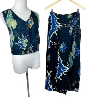 Serendipity 2-Piece Set S Maxi Faux Wrap Skirt Tank Top‎ Boho Navy Island Chic thumbnail 1