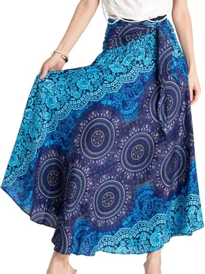 New. Tranquil Threads Boho Maxi Skirt for Women - Blooming Blue thumbnail 1