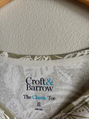 Croft & Barrow Classic Tee XL Green White Botanical Leaf Print Cotton Top thumbnail 2
