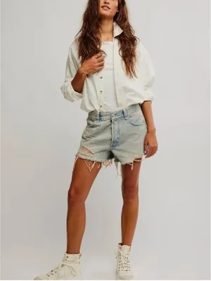 FREE PEOPLE NWOT We The Free Now Or Never Denim Shorts / Well Worn thumbnail 2