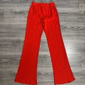 Bohemian Urban Outfitters Red Ribbed Flare Leg Pants Elastic‎ Waist XS Wide Leg thumbnail 5