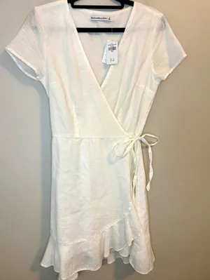 NWT Abercrombie & Fitch White Linen Blend Wrap Mini Dress Small thumbnail 1