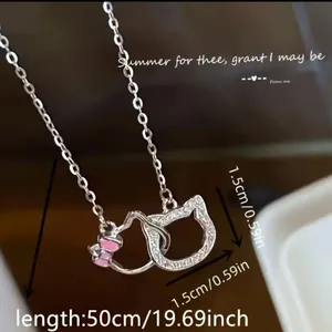 Hello Kitty Stainless Steel Silver Double Hoop Pendant Necklace thumbnail 3