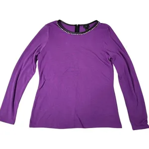 Worthington Purple Long‎ Sleeve Rhinestone Embellished Zipper Neck Top Shirt L thumbnail 6