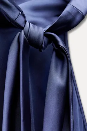 Zara maxi dress satin slip gown Elegant blue Halter formal party wedding prom thumbnail 14