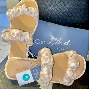 Universal Threads NIB Knotted Women’s Sandals/Double Straps Open Toe Slide On/Tan thumbnail 4