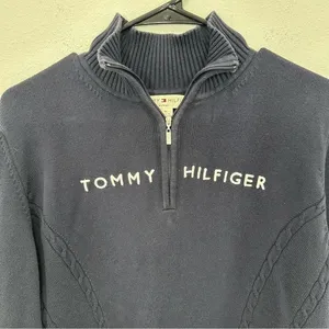 Tommy Hilfiger 1X‎ Navy Quarter Zip Cable Knit Coastal Preppy Nautical Casual thumbnail 3