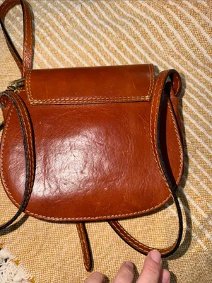 Vintage Vera Pelle Saddle Crossbody in Chestnut Brown with Brass Turn-Lock thumbnail 6