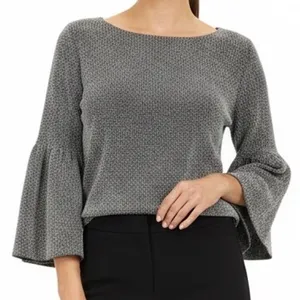 Banana Republic Bell Sleeve Blouse Medium Gray Crew Neck Pullover Casual‎ thumbnail 1